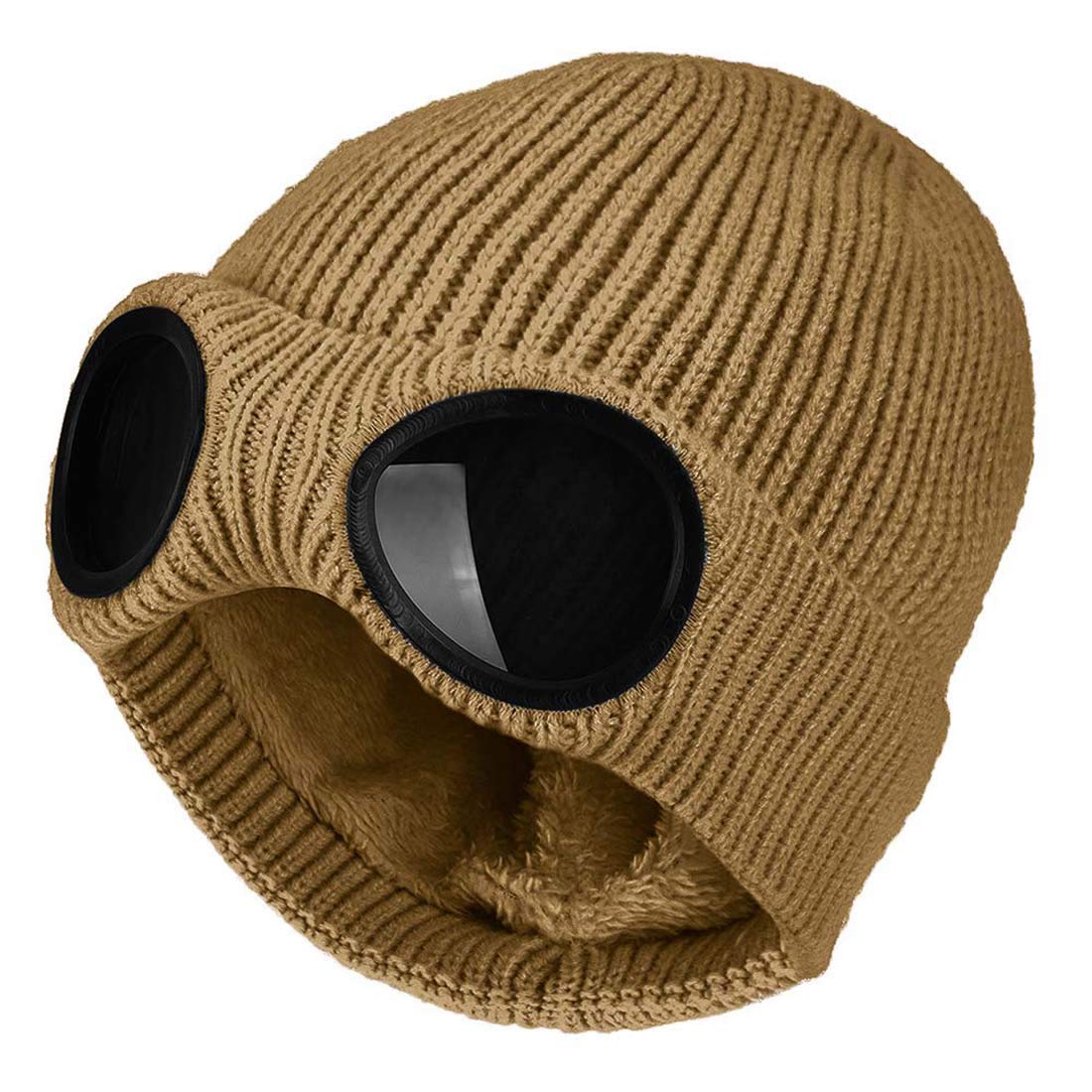 Unisex Goggle Strickmutze Winddicht Warm Winter Skull Cap, Braun brown