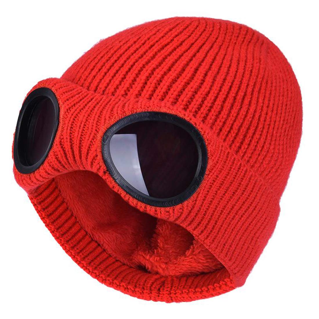 Unisex Goggle Strickmutze Winddicht Warm Winter Skull Cap, Rot red