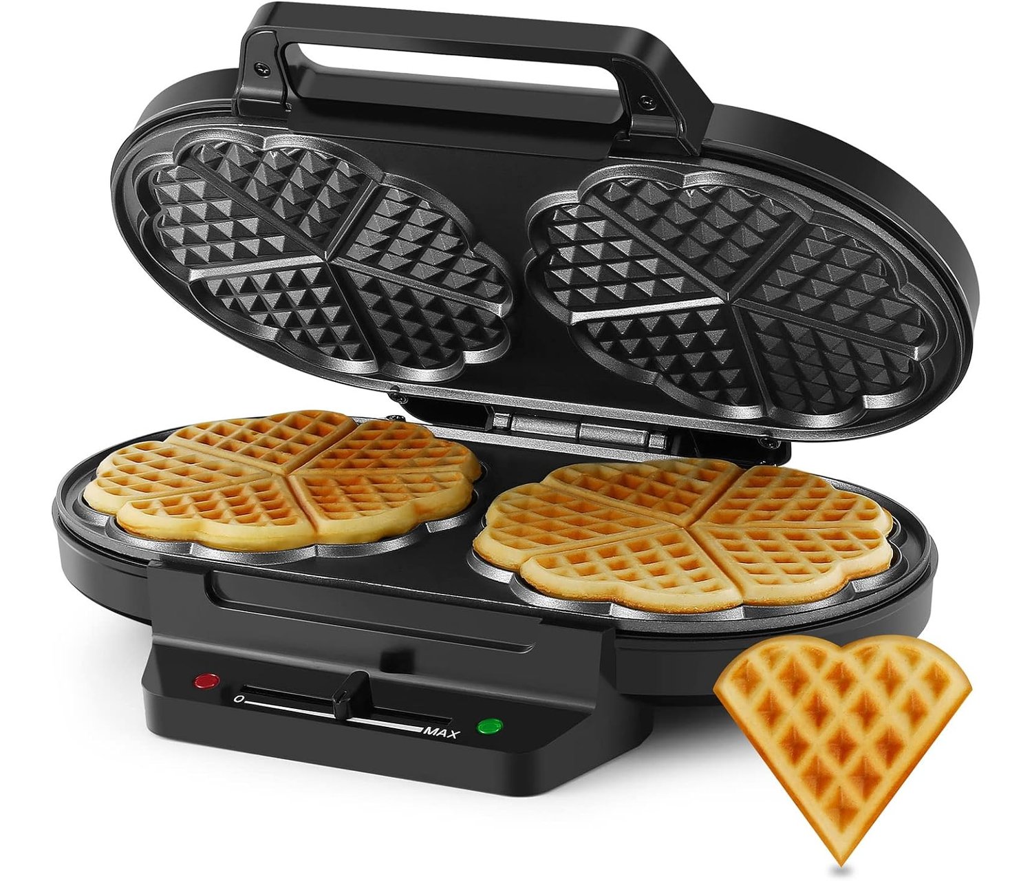 Waffeleisen, Doppelherz-Waffeleisen, Mini-Waffeleisen 1200 W, Antihaft-Waffeleisen für 10 klassische Herzwaffeln, Temperaturregelung, Schwarz