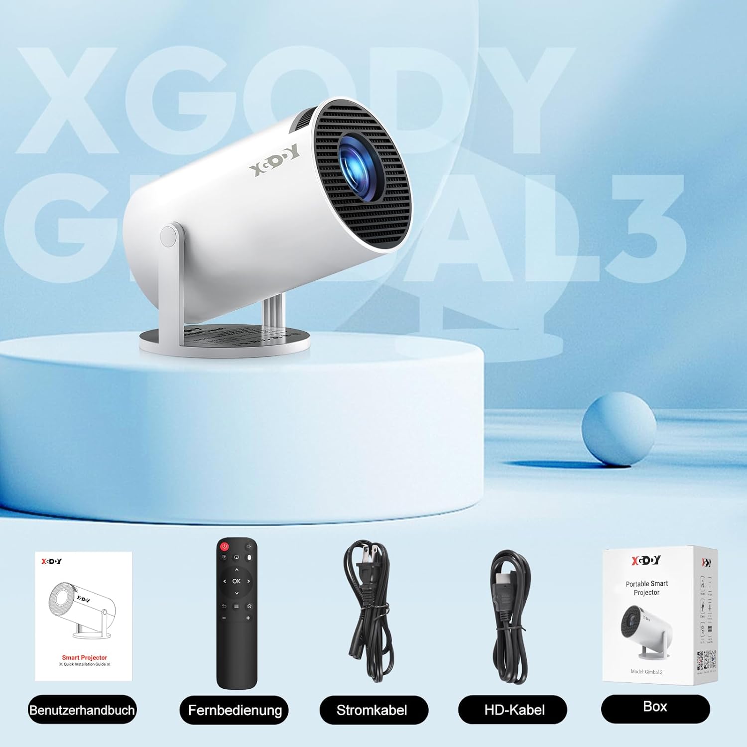 Mini Beamer Native 720P HD, unterstuetzt 4K 1080P, Tragbarer Projektor 12000 Lumen, WiFi 6, Bluetooth, Auto Keystone, Videoprojector Heimkino(weiss)